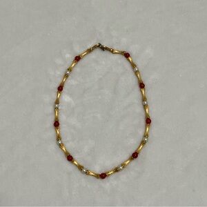 Elegant Gold and Red Beaded Necklace